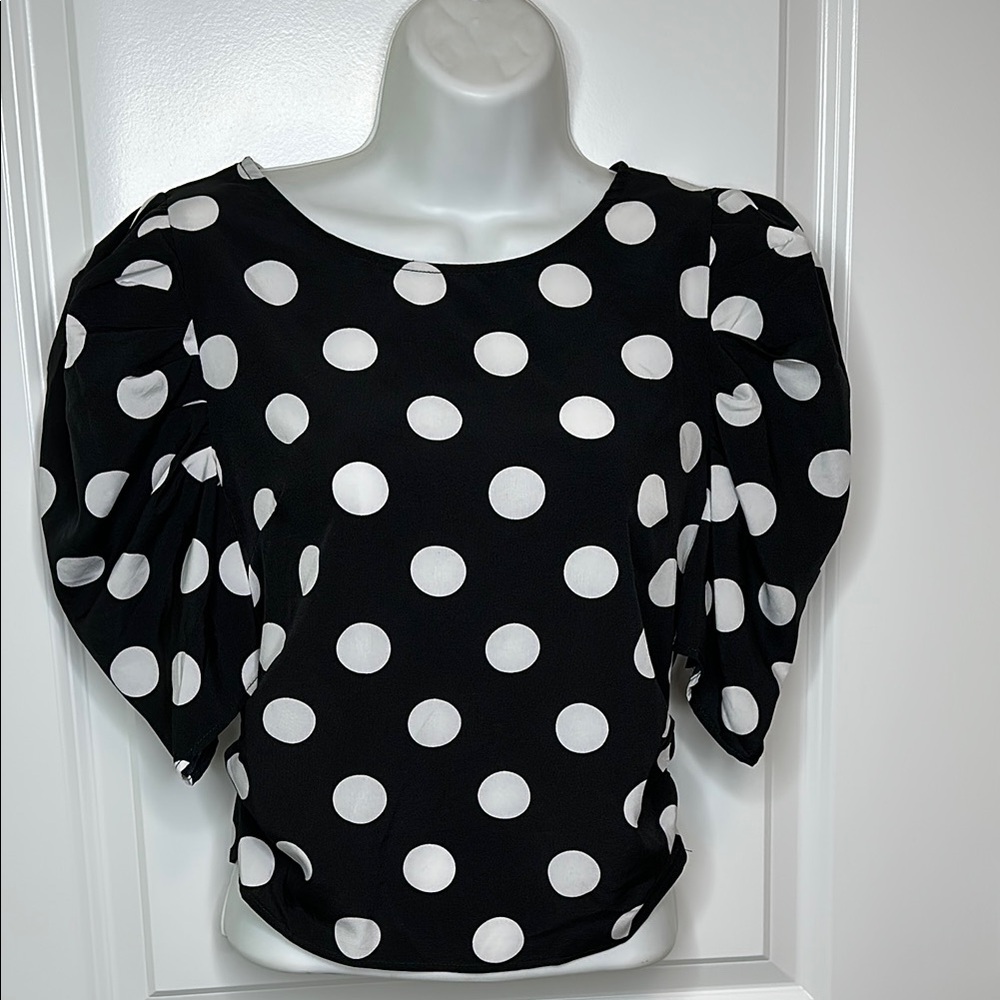 Black and White Puff Sleeve Boxy Blouse